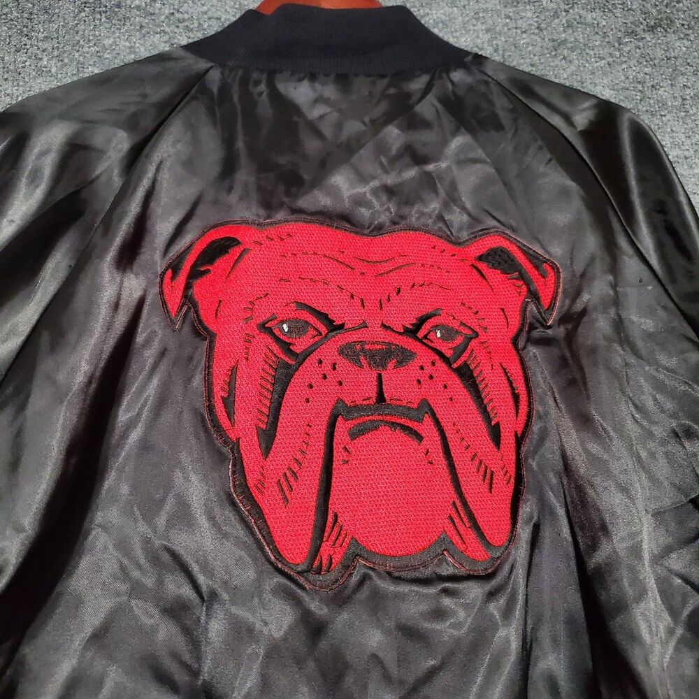 Vintage Red Dog Beer Satin Snap Jacket Mens XL Promo USA Made Varsity Bulldog